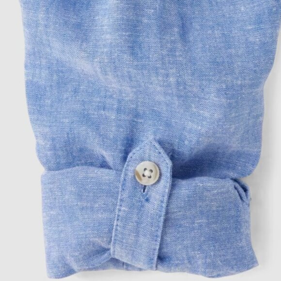 Gymboree Boys' Light Blue Linen Blend Long Sleeve Button Up NWT Linen Collection - Picture 5 of 7